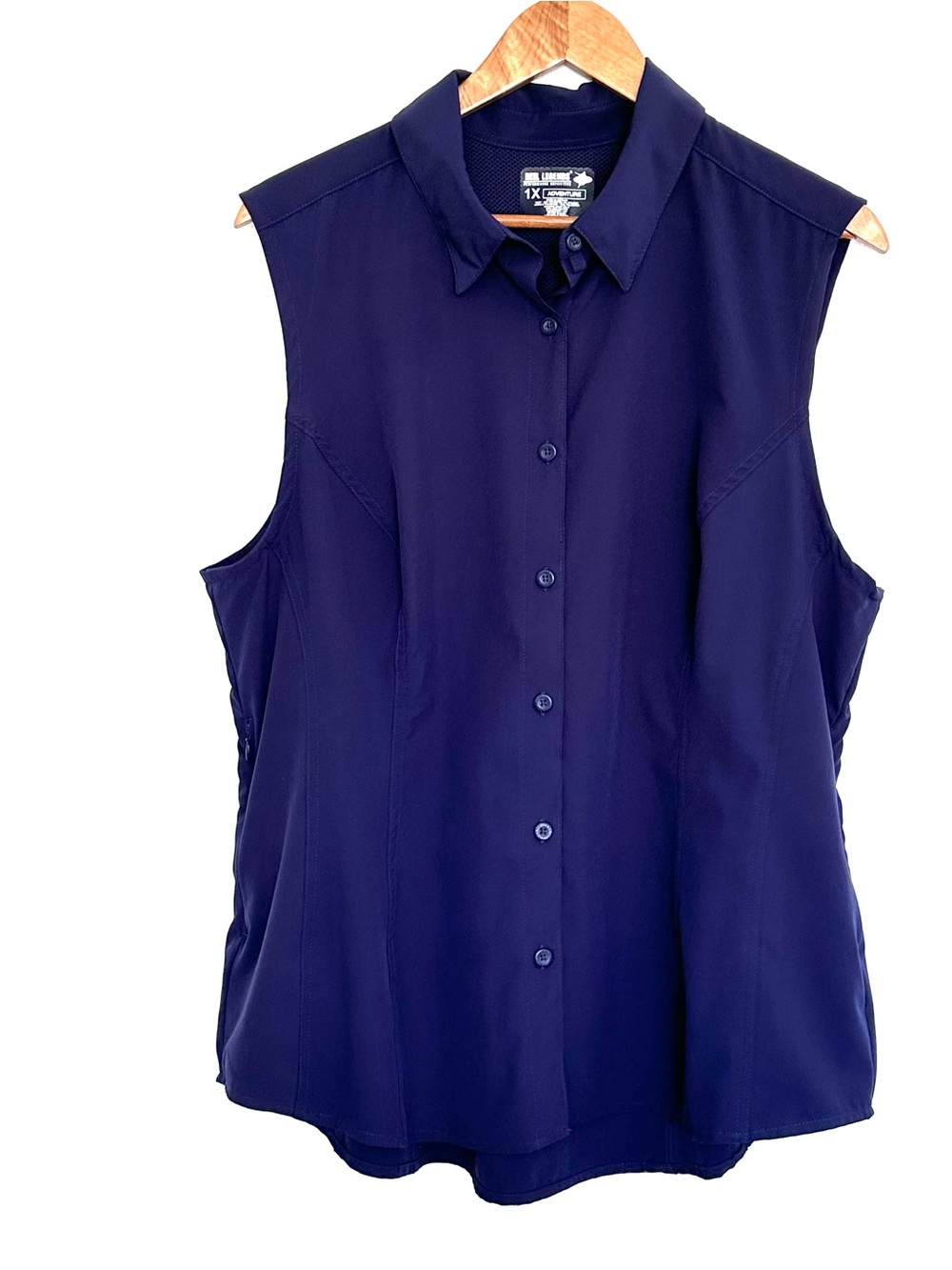 Reel Legends Plus Shirt Women’s 1X Blue Sleeveless Button Up Zipper Pockets Top